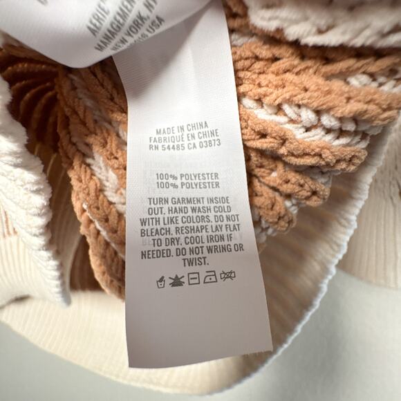 Aerie Striped Knit Collared Sweater Oversized Pullover Tan Long Sleeve Small - Picture 6 of 11